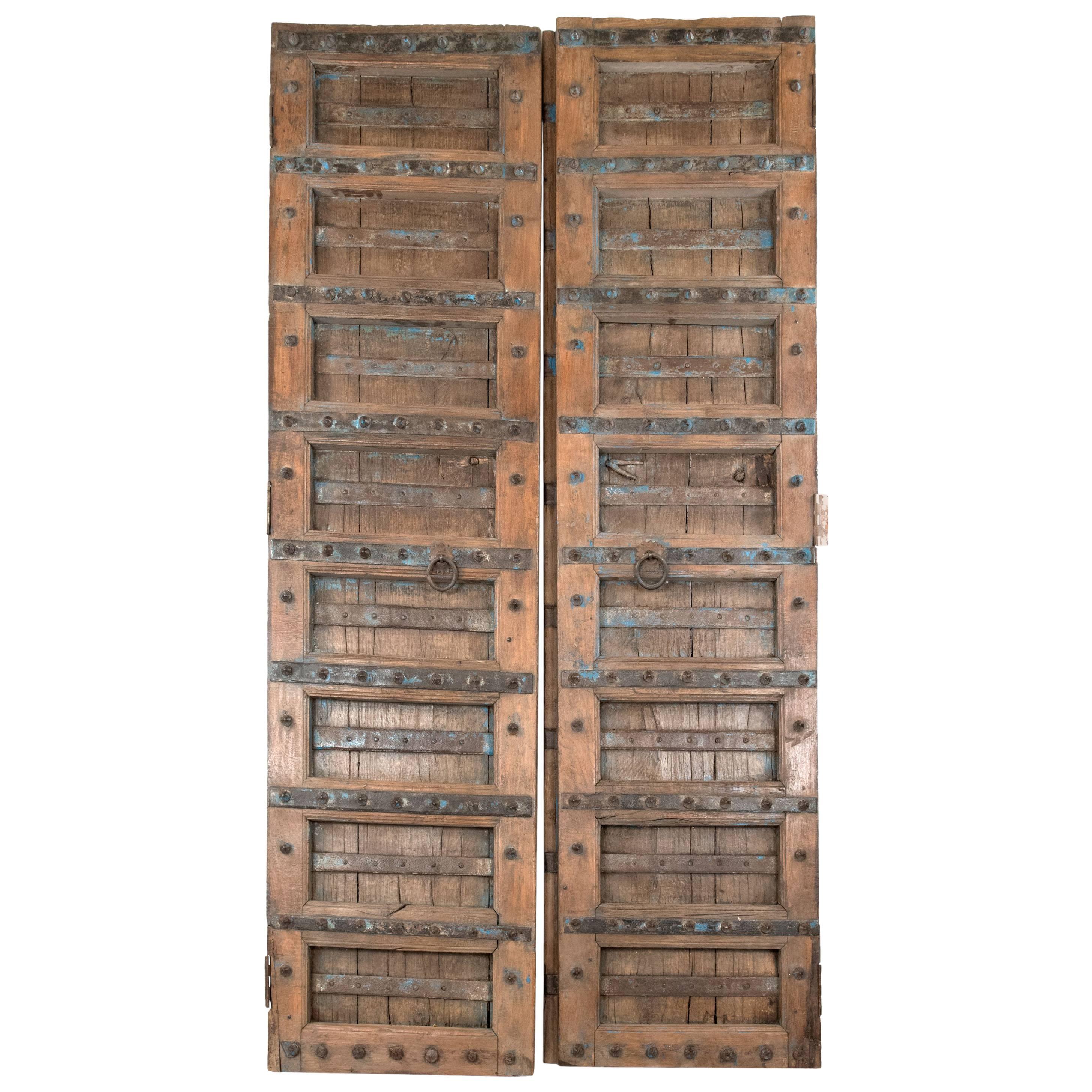 Set of Oak and Cast Iron Entry Doors