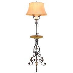 French Baroque Style Steel, Gilt Metal, and Velvet Floor Lamp