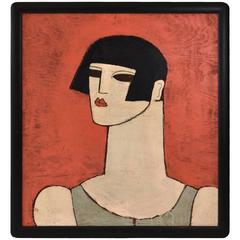 Albert Elia Oil on Wood 1960s Art Deco Figural Painting