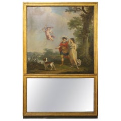 18th Century French Directoire Trumeau Mirror with Gilt Frame and Oil Painting