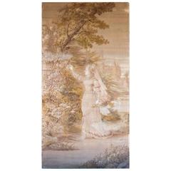 Antique French Tapestry Stretched on Wood Frame