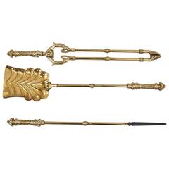English 19th Century Polished Brass Fire Tools