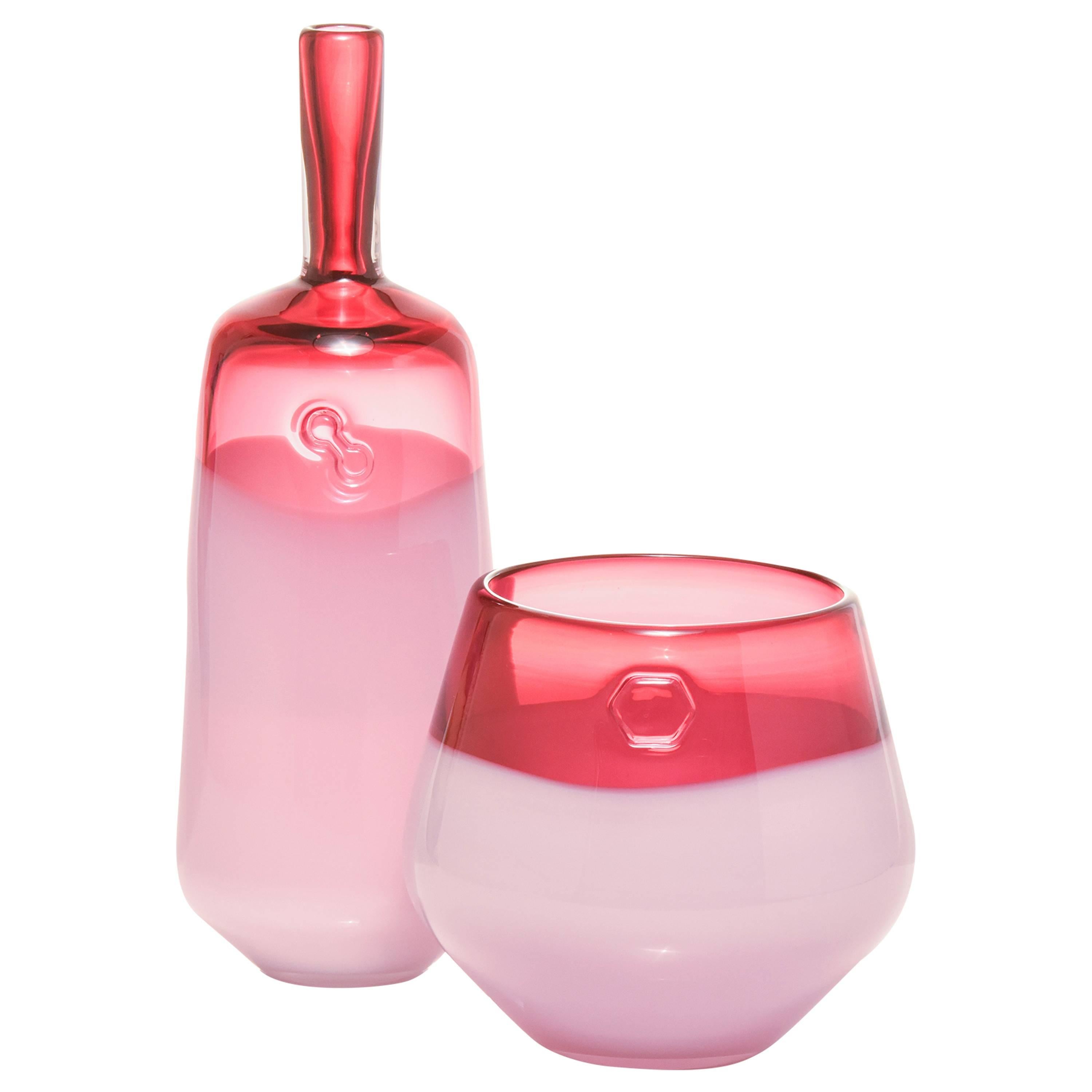 Branded Series in Ruby, Set of Two Handmade Contemporary Glass Vessels