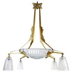 1930's Art Deco Bronze Chandelier by Muller Frères, France 8
