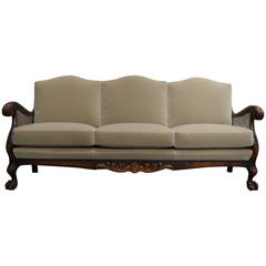 Antique Swedish Neoclassical Caned Flame Birch Mohair Sofa