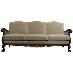 Swedish Neoclassical Caned Flame Birch Mohair Sofa