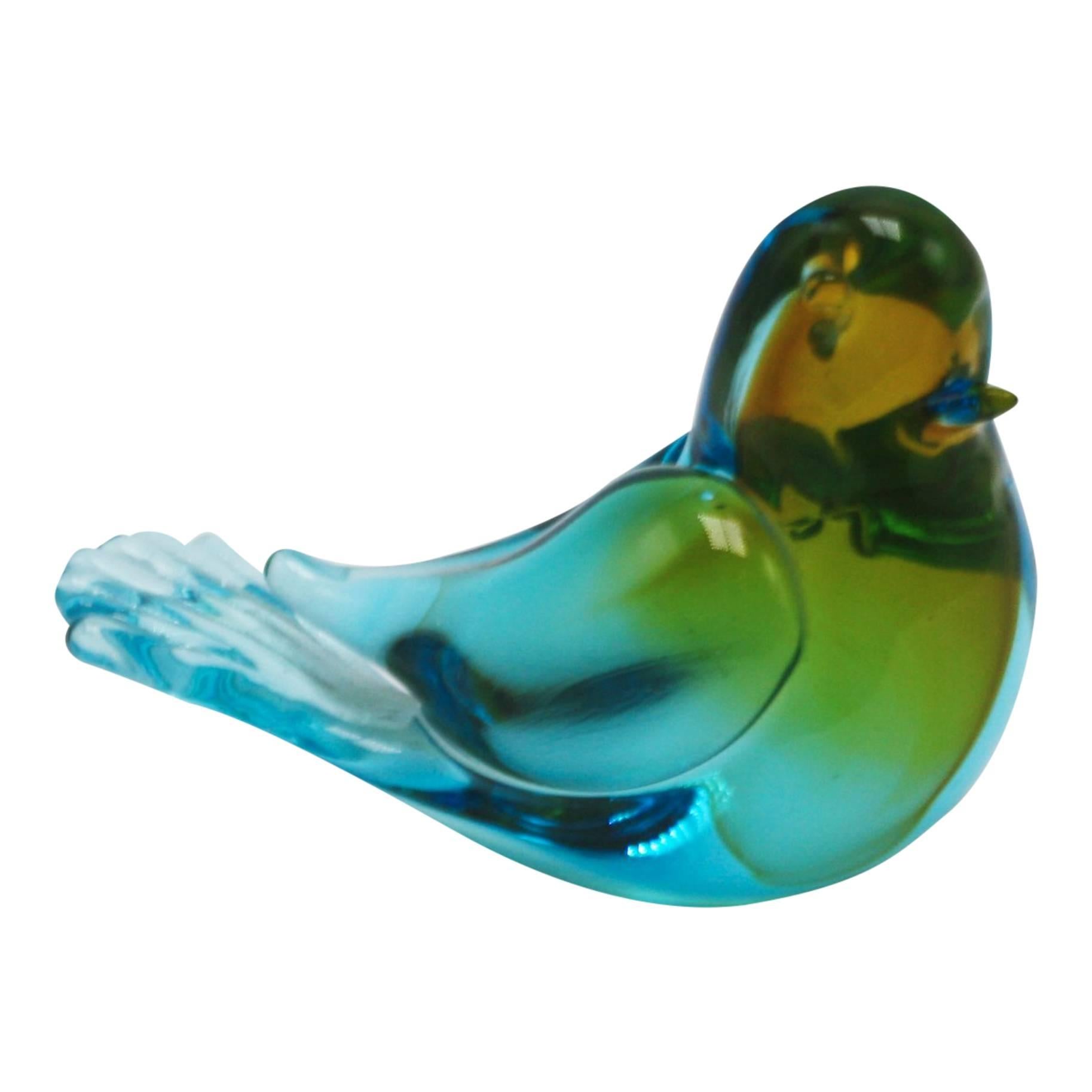 Amber and Blue Murano Glass Bird, circa 1960