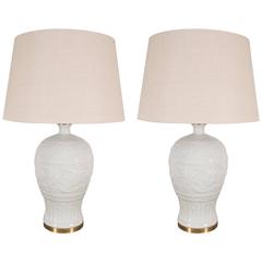 Pair of White Crackled Ceramic Lamps 12