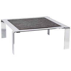 1960s French Chromed Steel and Slate Coffee Table