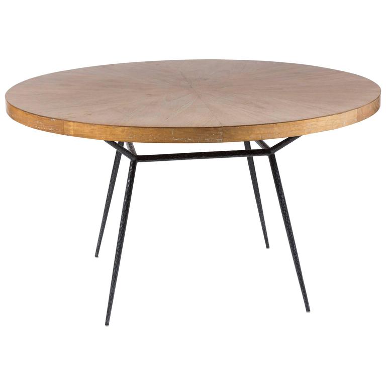 Oak and Iron Round Table For Sale at 1stdibs