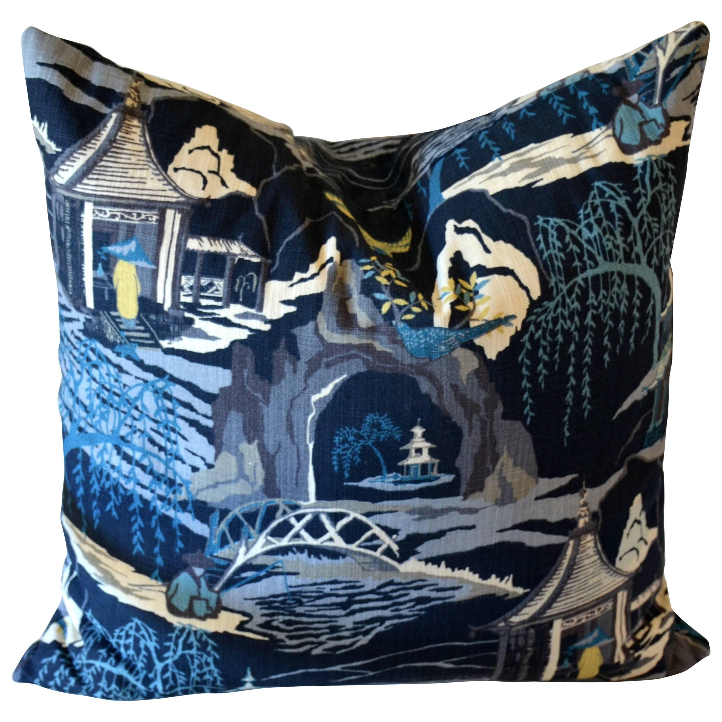 Indigo Nights Toile Pillow For Sale