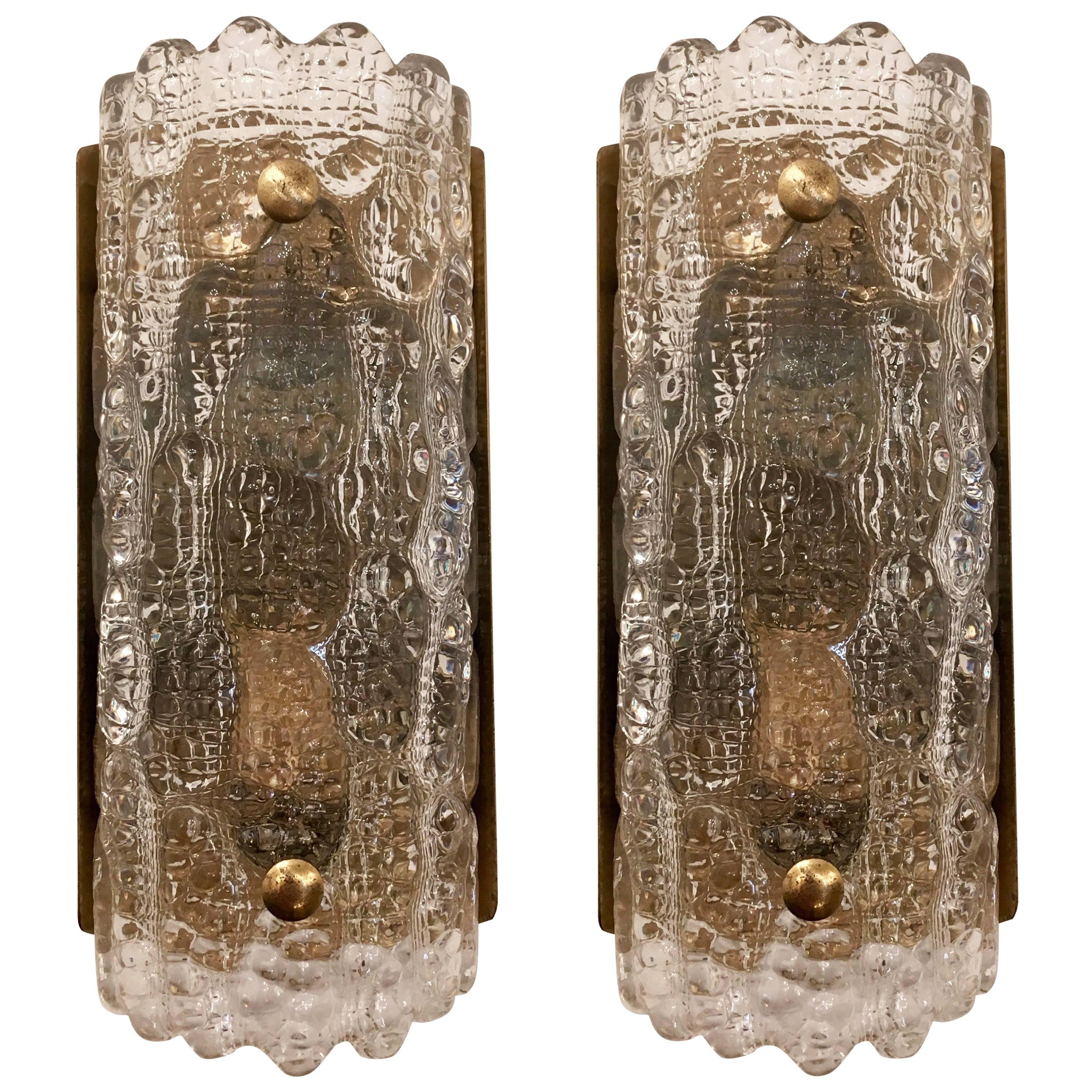 Pair of Orrefors Fagerlund Swedish Glass, 1950s Wall Lights