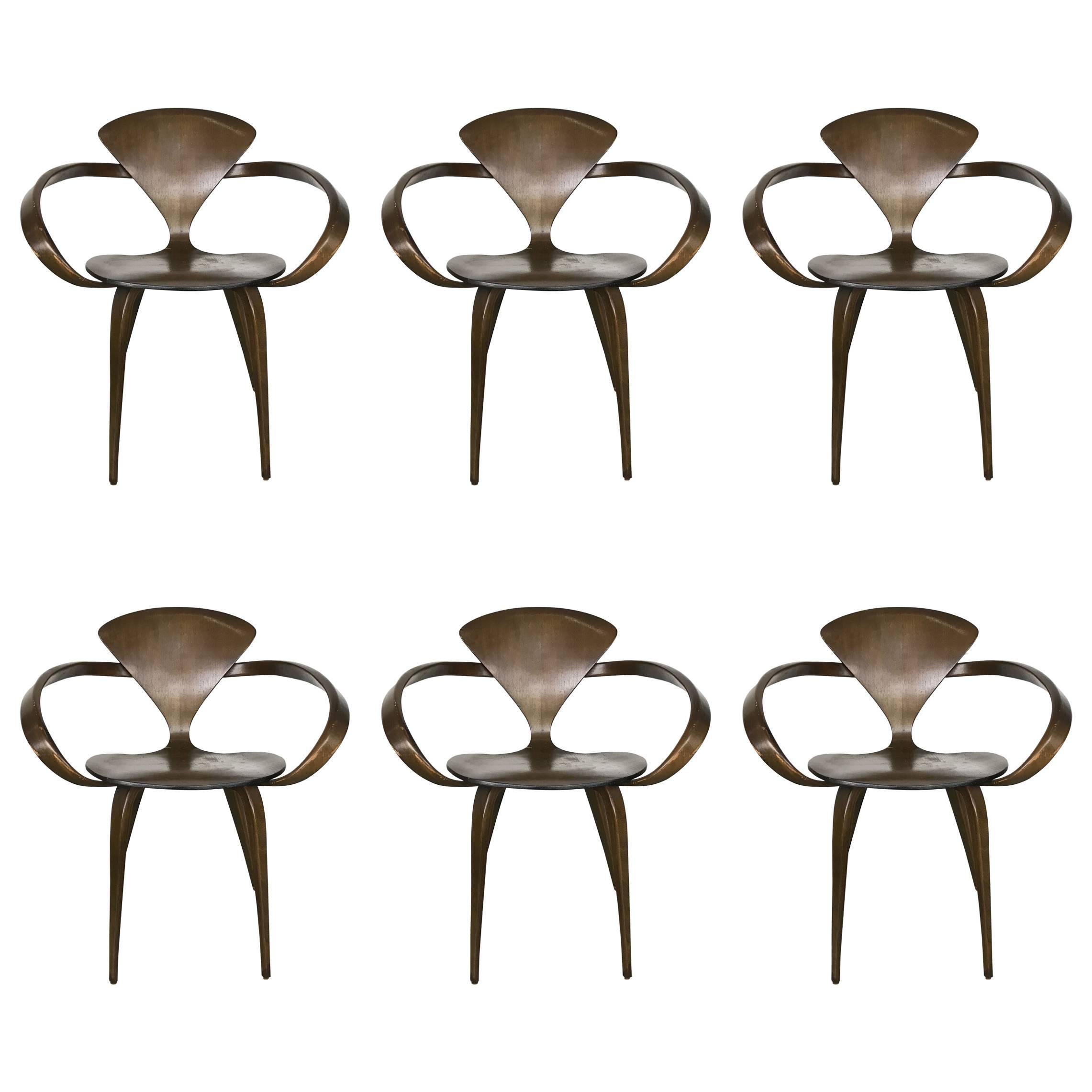 Six Walnut and Birch Vintage Cherner Armchairs for Plycraft