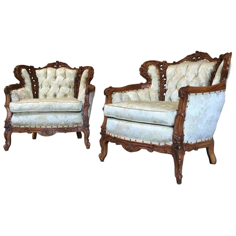 Pair of Baroque Style Lounge Chairs For Sale at 1stdibs
