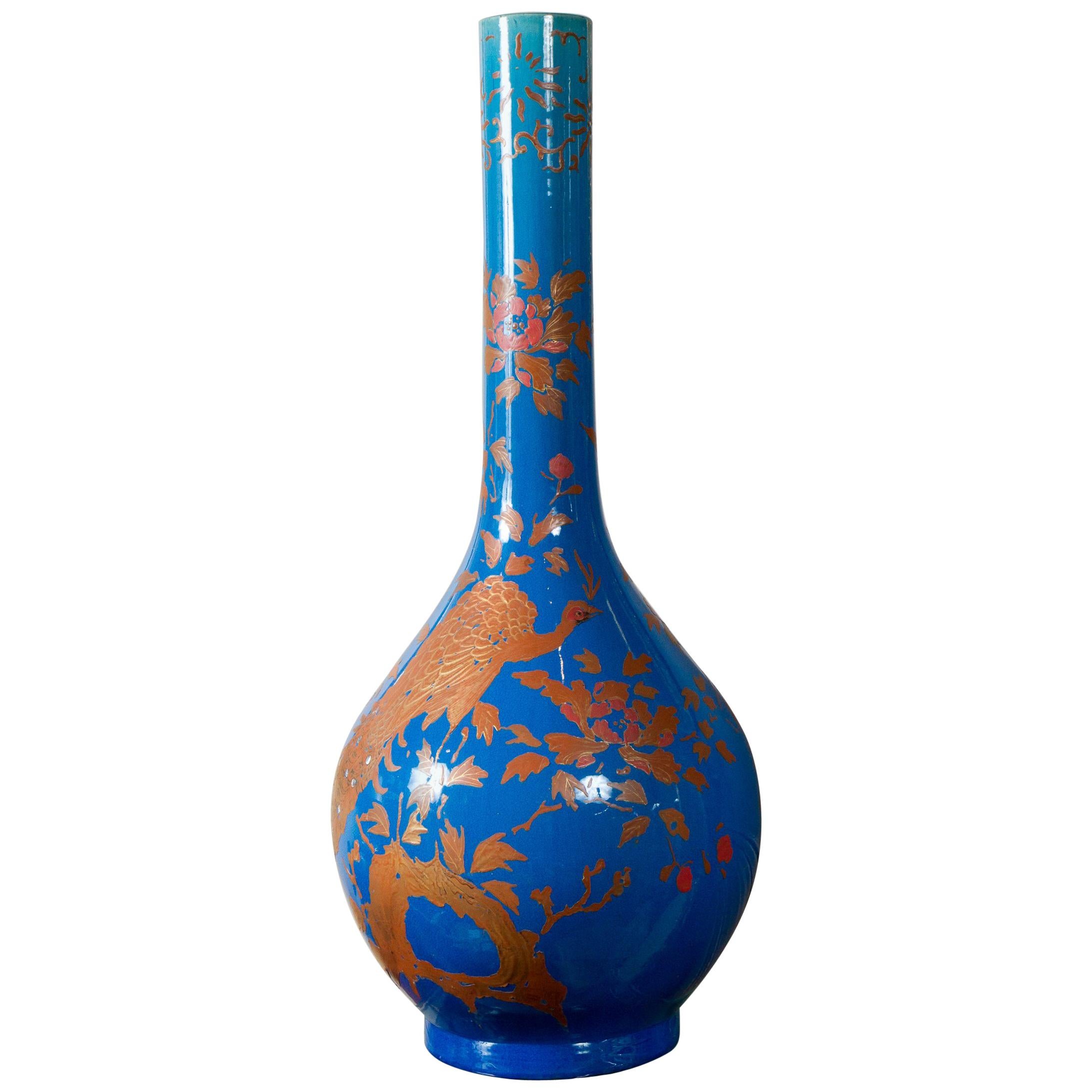 Important Napoleon III Turquoise Blue Chinoiserie Bottle
