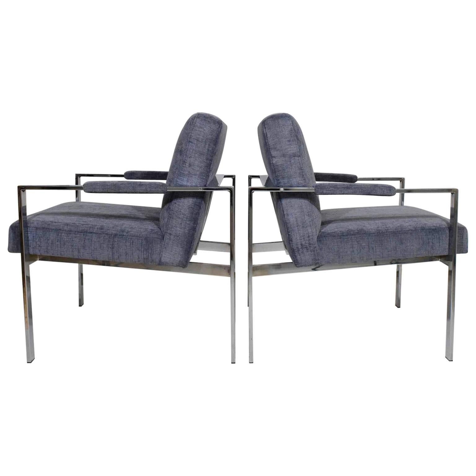 Pair of Milo Baughman Lounge Chairs in Holly Hunt Great Plains