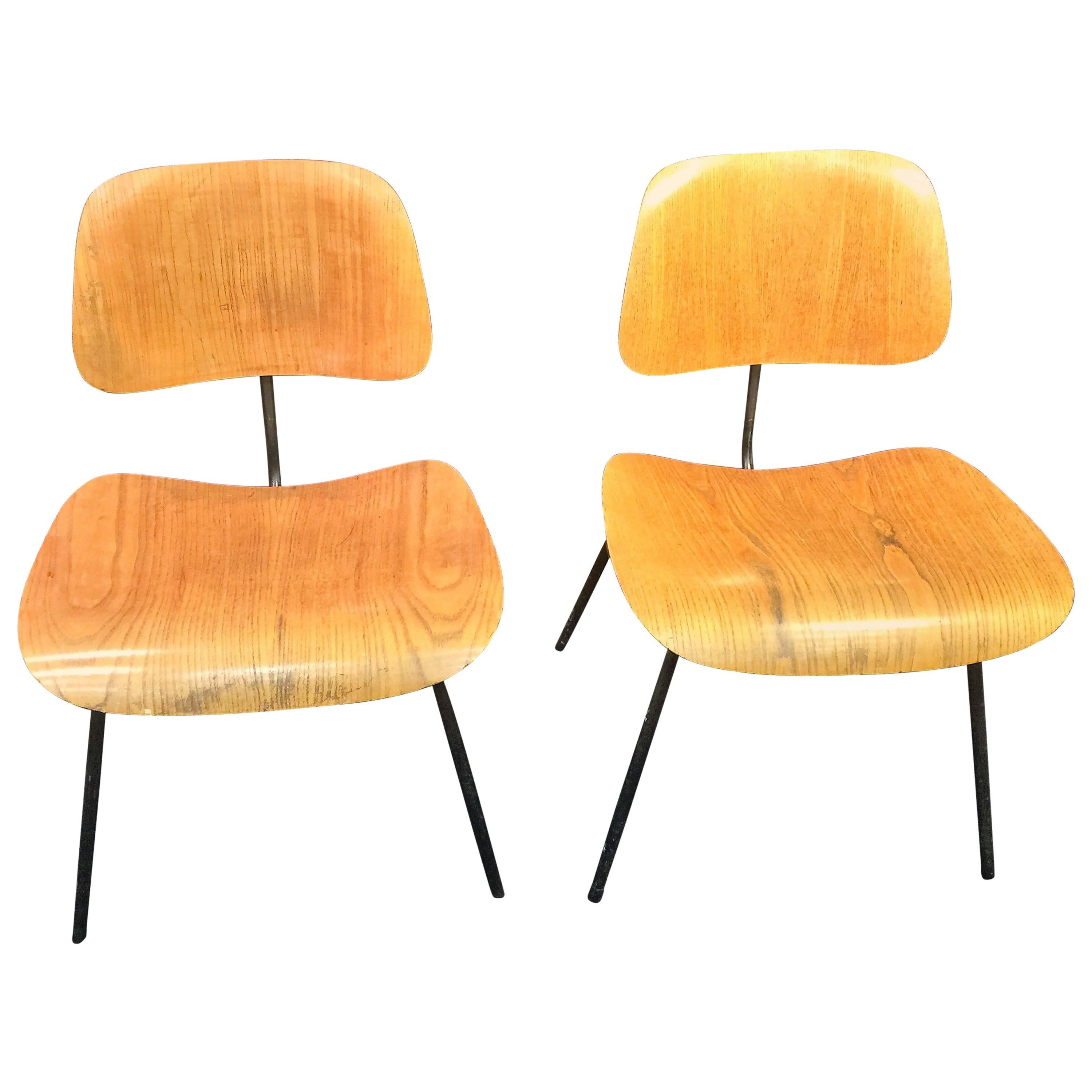 Pair of Early Charles Eames DCM Dining Chairs by Herman Miller