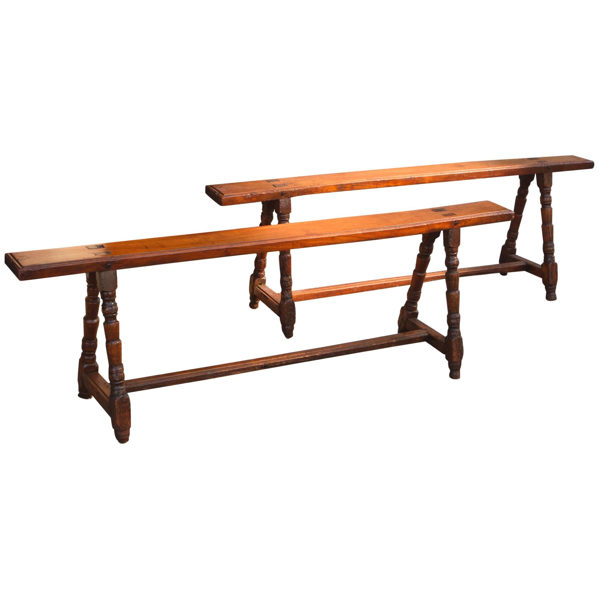 Pair of Late 17th Century French Beechwood Long  Benches For Sale