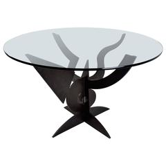 20th Century Sculptural Pucci De Rossi Dining Table in Glass Patinated Bronze