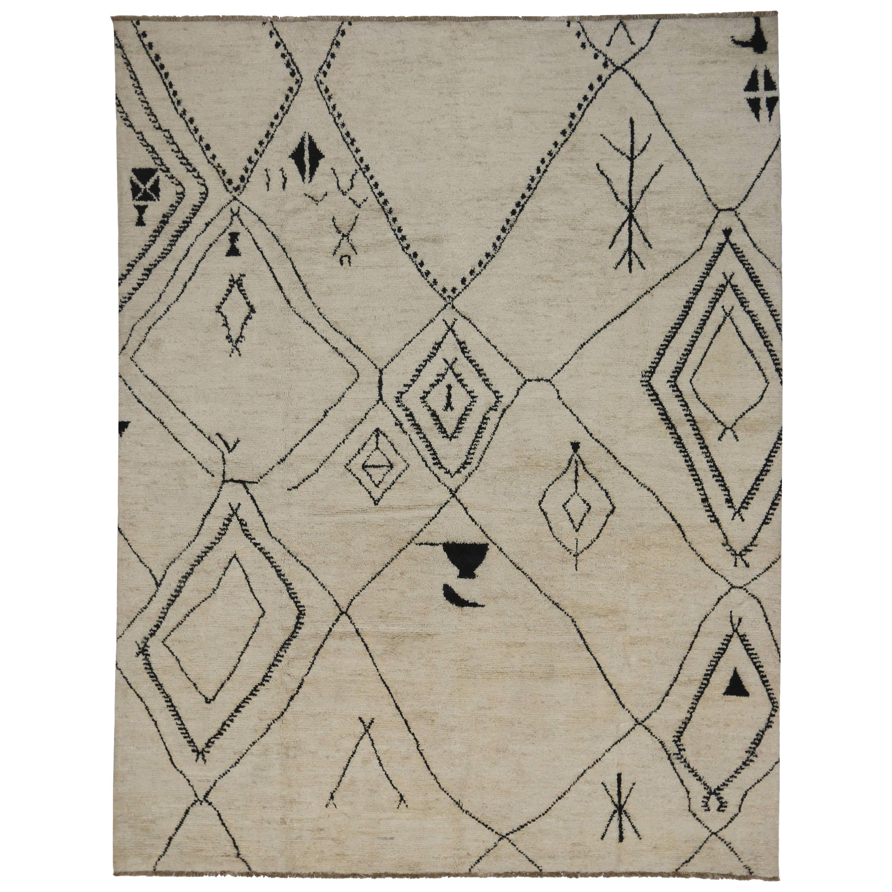 Mid-Century Modern Style Moroccan Rug with Tribal Design