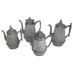 Collection of Rare 19th Century Granite and Pewter Goose Neck Coffee Pots 4