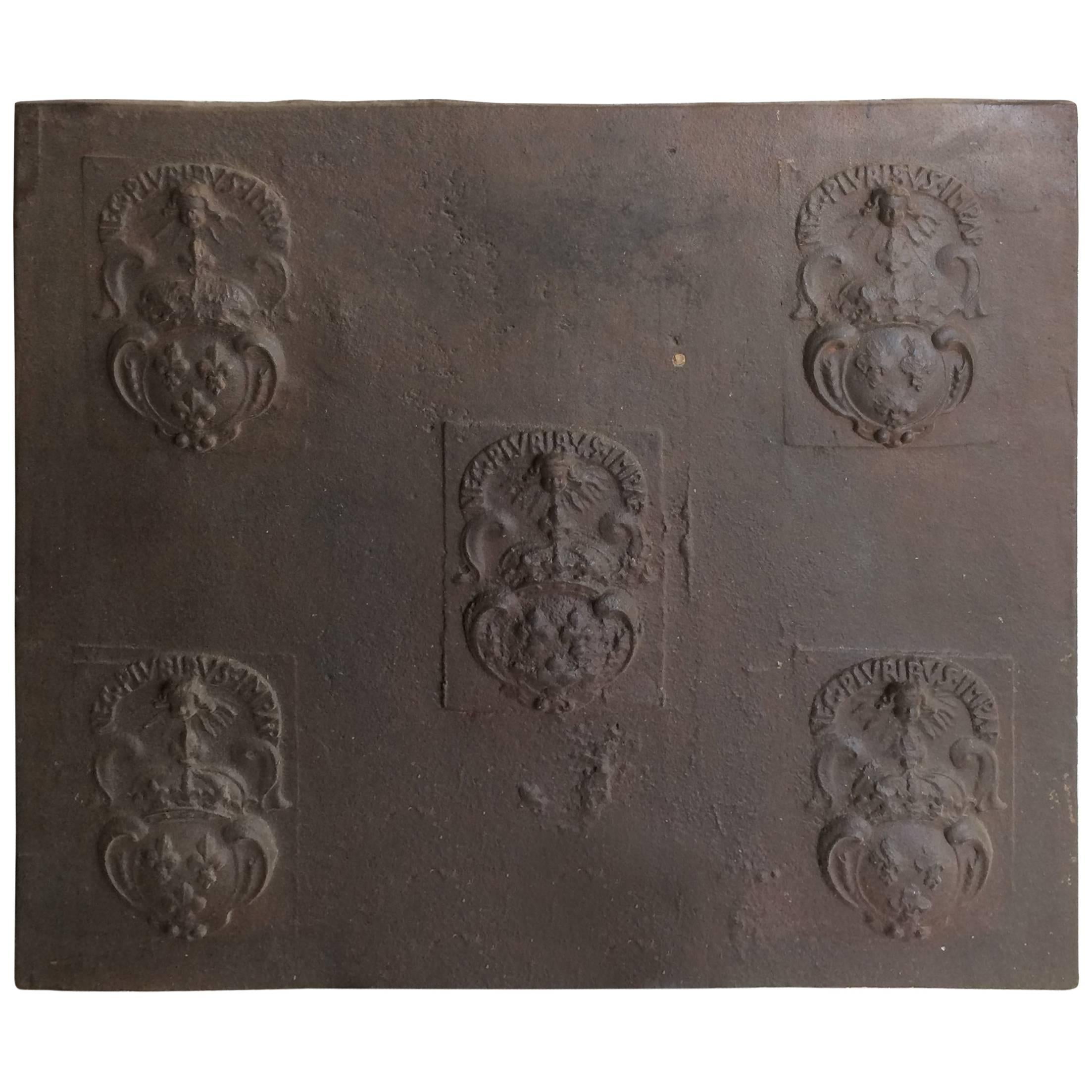 Large French Renaissance Antique Fireback in Iron, 16th Century, France