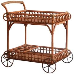 Wicker Bar Cart with Metal Wheels Wicker Bar Cart with Metal Wheels