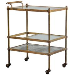 Brass Bar Cart on Casters with Smoked Mirror