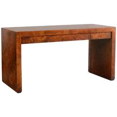 Parsons Style Burled Wood Desk with Two Drawers