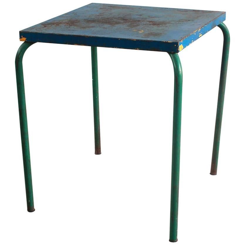 Tall Metal Blue and Green Painted Table