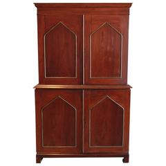 Mahogany Neo-Gothic Linen Press Cabinet with Brass Inlay