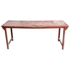 Red Work Table with Rusted Pattina