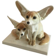 Antique Meissen Figurine of Two Prairie Foxes