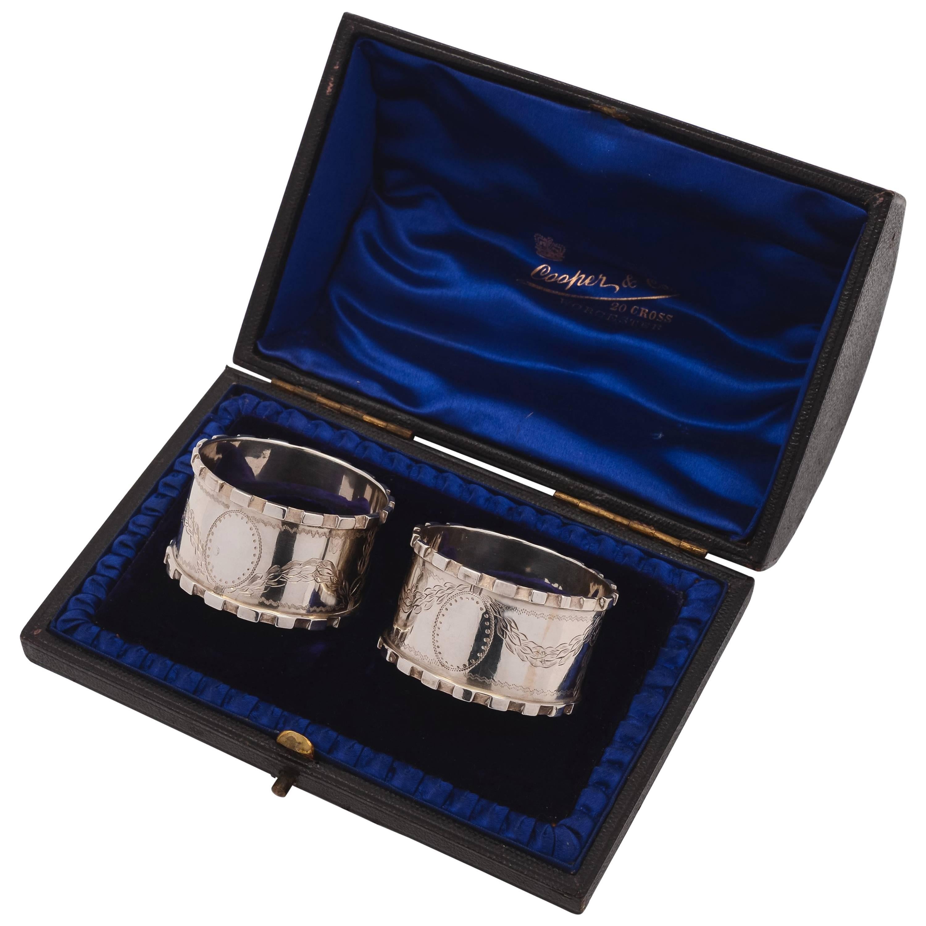 Pair of 20th Century George V Silver Napkin Rings in Case