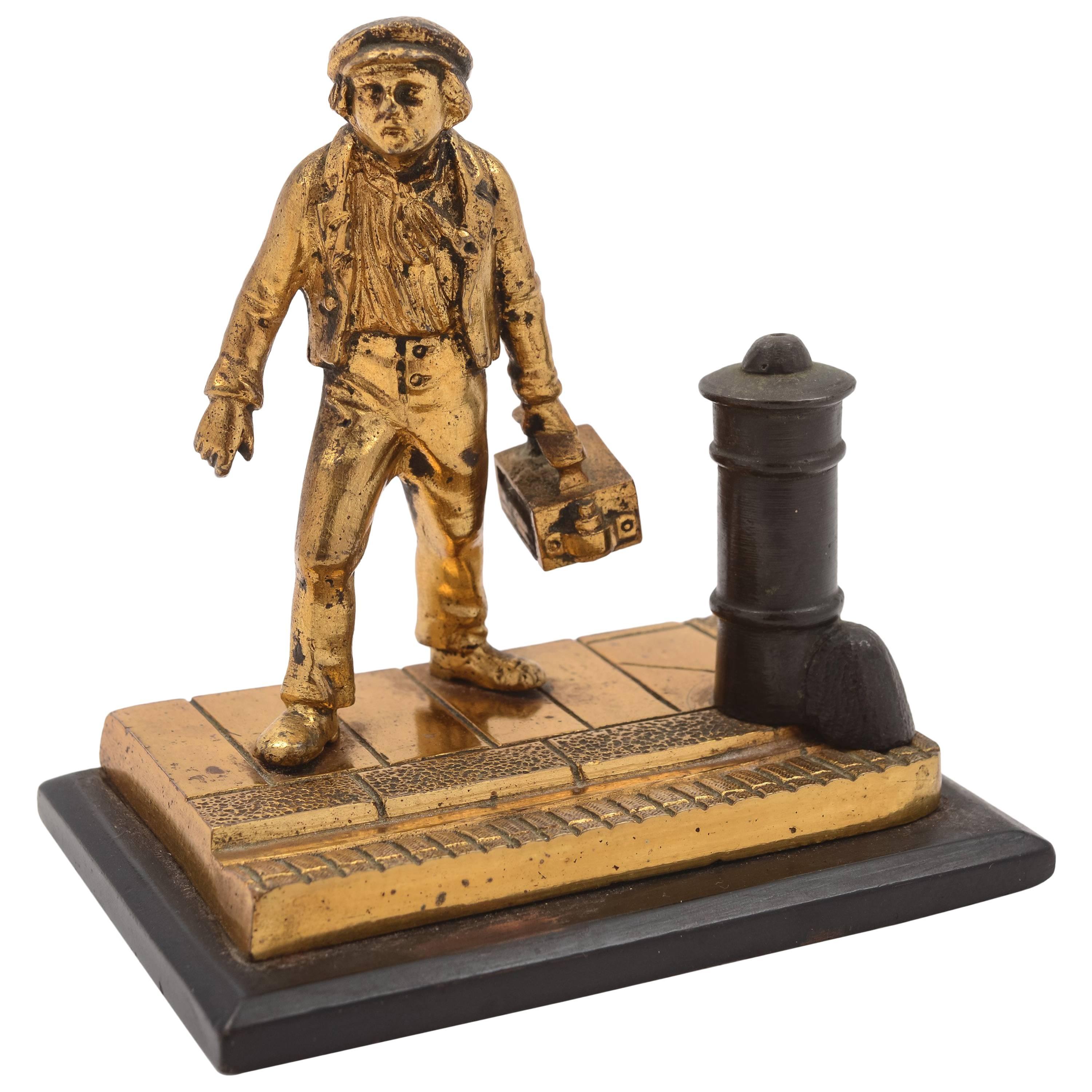 19th Century American Brass Shoe-Shine Boy Paperweight For Sale