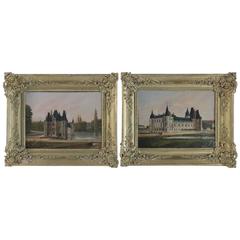 French Pair of Oil on Canvas 'Castel of Ô' Romantic Period, circa 1839-1840