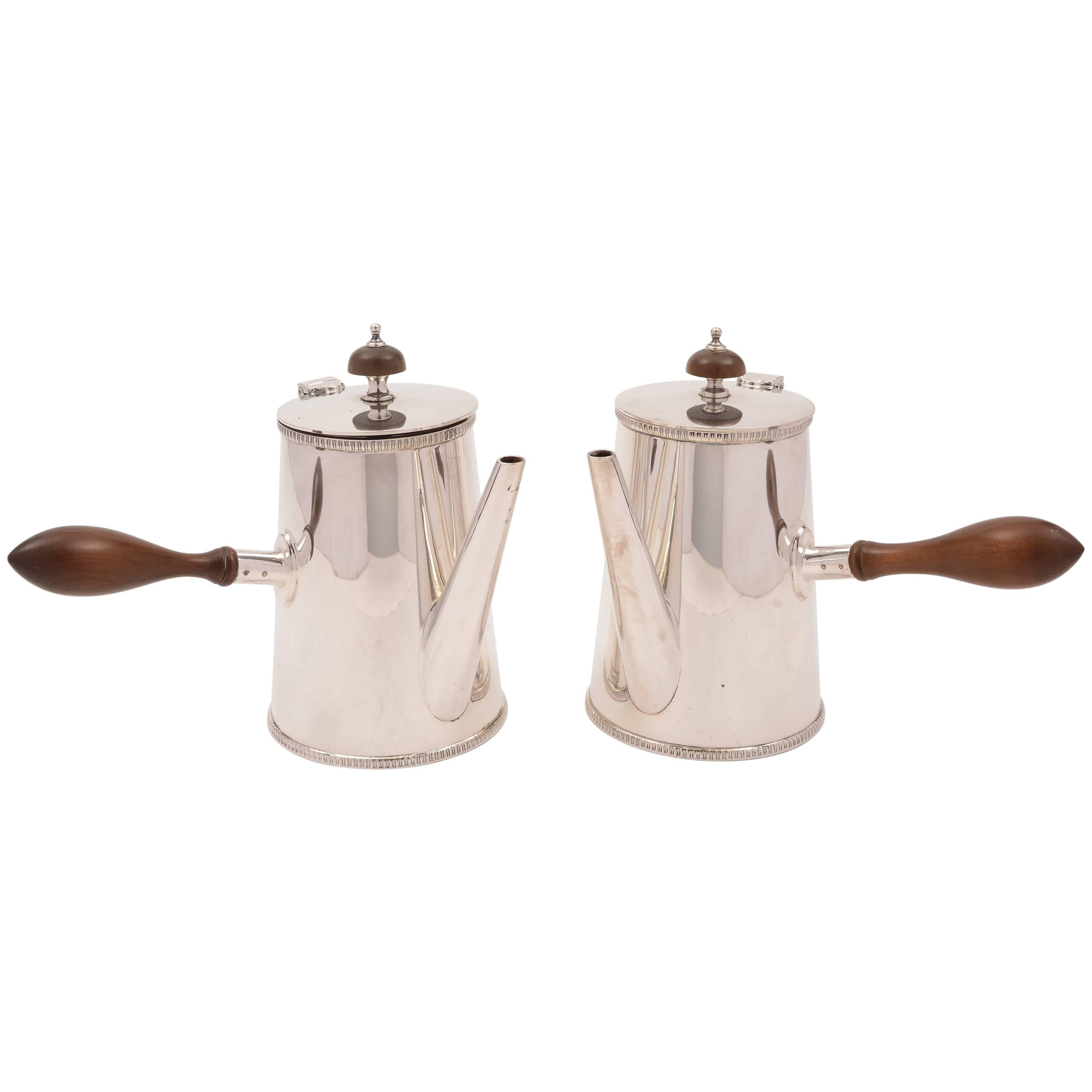 Pair of 20th Century Silver Plate Cafe Au Lait Pots For Sale