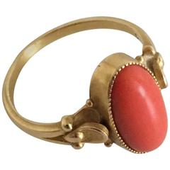 Georg Jensen 18-Carat Gold Ring #243 with Coral Colored Stone