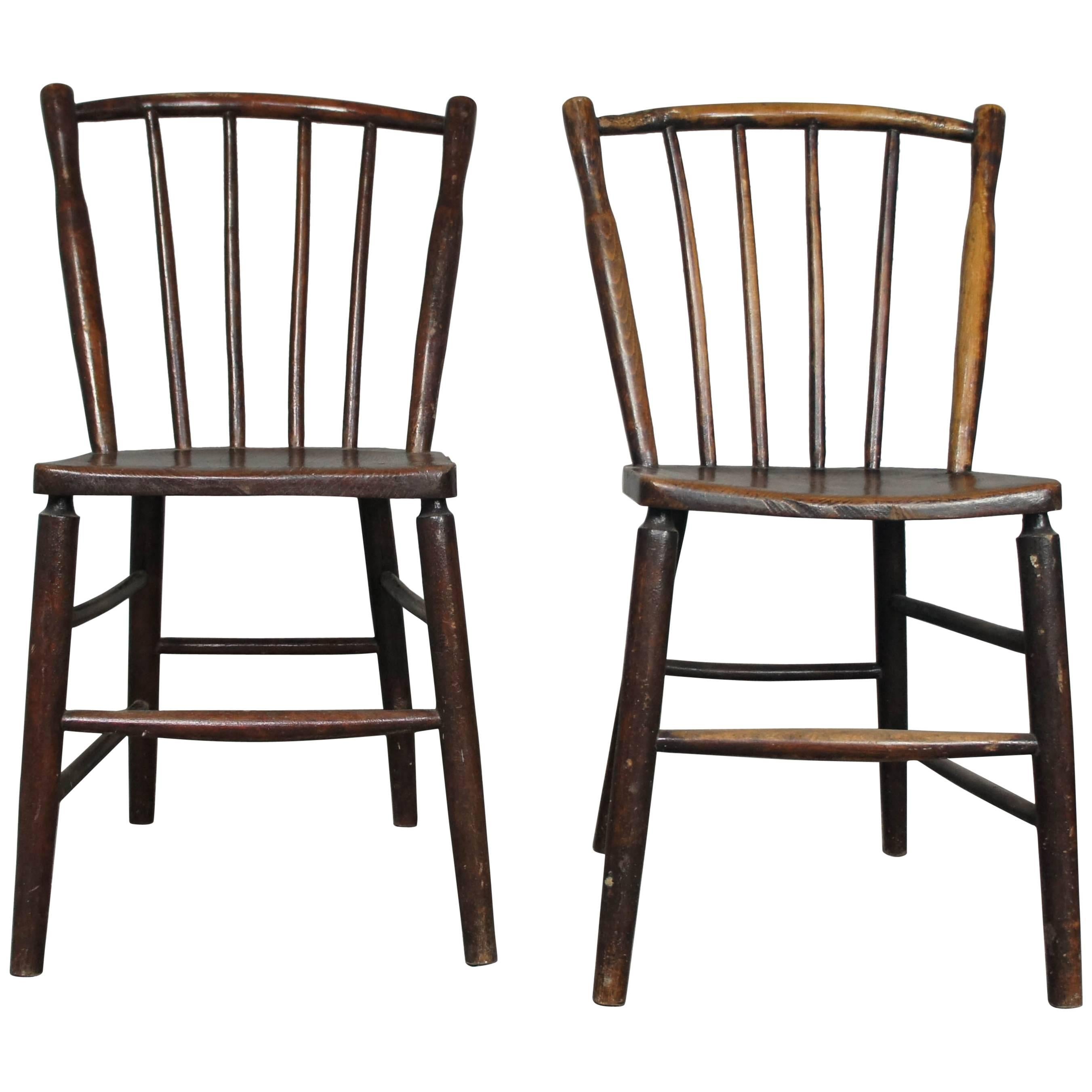 Pair of Early Ash and Beech Irish Country Spindle Back Dining Chairs