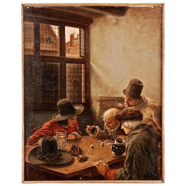 19th Century Oil Painting with Dice Player