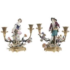 Ormolu Mounted Ludwigsburg Polychrome Porcelain "Young Woman & Young Man"