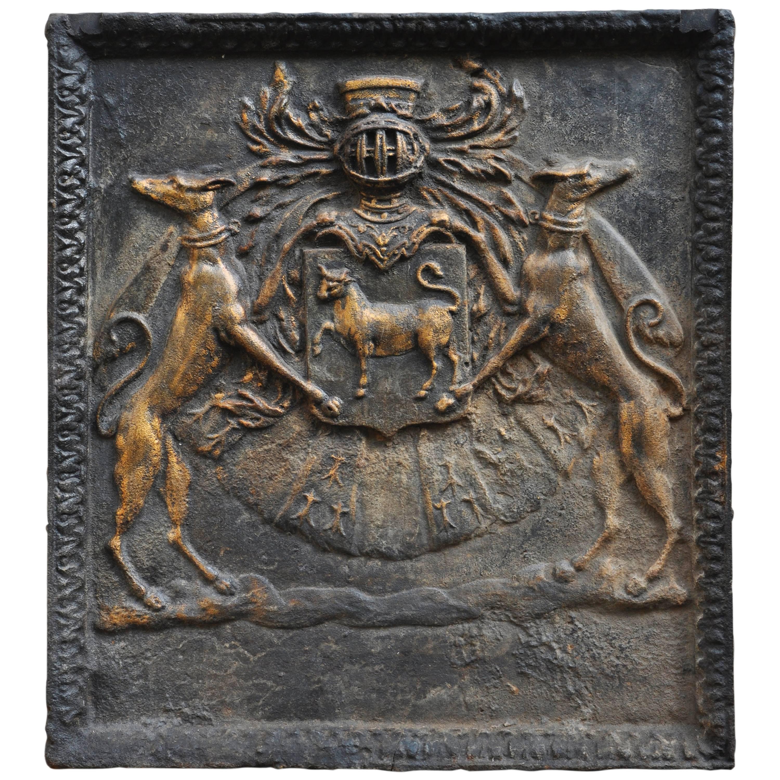 Important Antique Fireback with Jean Bouhier De Savigny Coat of Arms For Sale