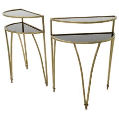 Pair of Brass and Opaline Glass Night Stands/Little Console Tables, Italy, 1950s