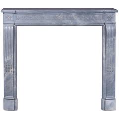 Antique Louis XVI Style Fireplace with Vitruvian Scroll in Blue Turquin Marble