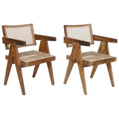 Pierre Jeanneret Set of Two Office Cane Elegant Chairs 1