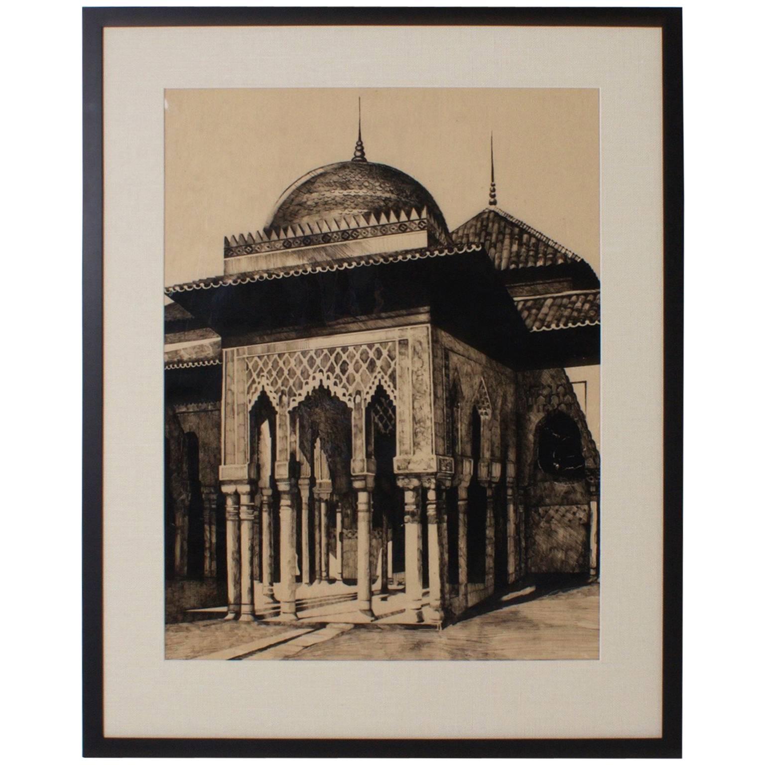 Reverse Drawing of Moorish Architecture by Cathy Wiggs For Sale