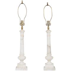 Pair of Neoclassical Alabaster Columns Mounted as Lamps