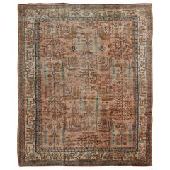 Turkish Oushak Antique Rug with Botanical Design in Muted Red and Shades of Blue 8