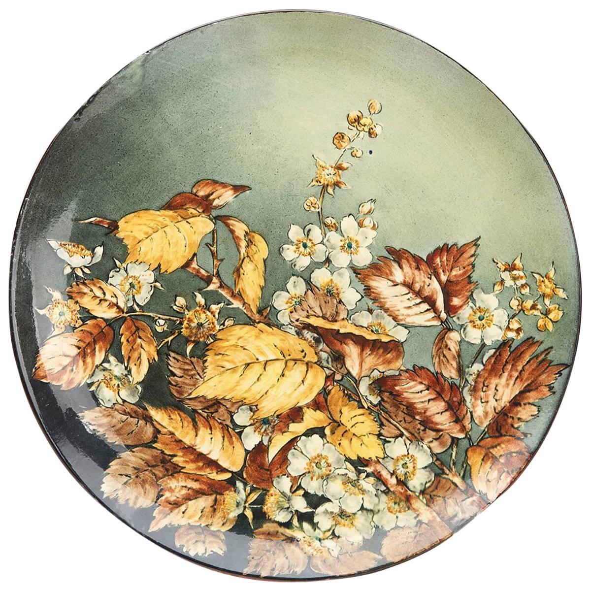 Arts & Crafts Pinder Bourne Floral Charger Signed circa 1886 For Sale