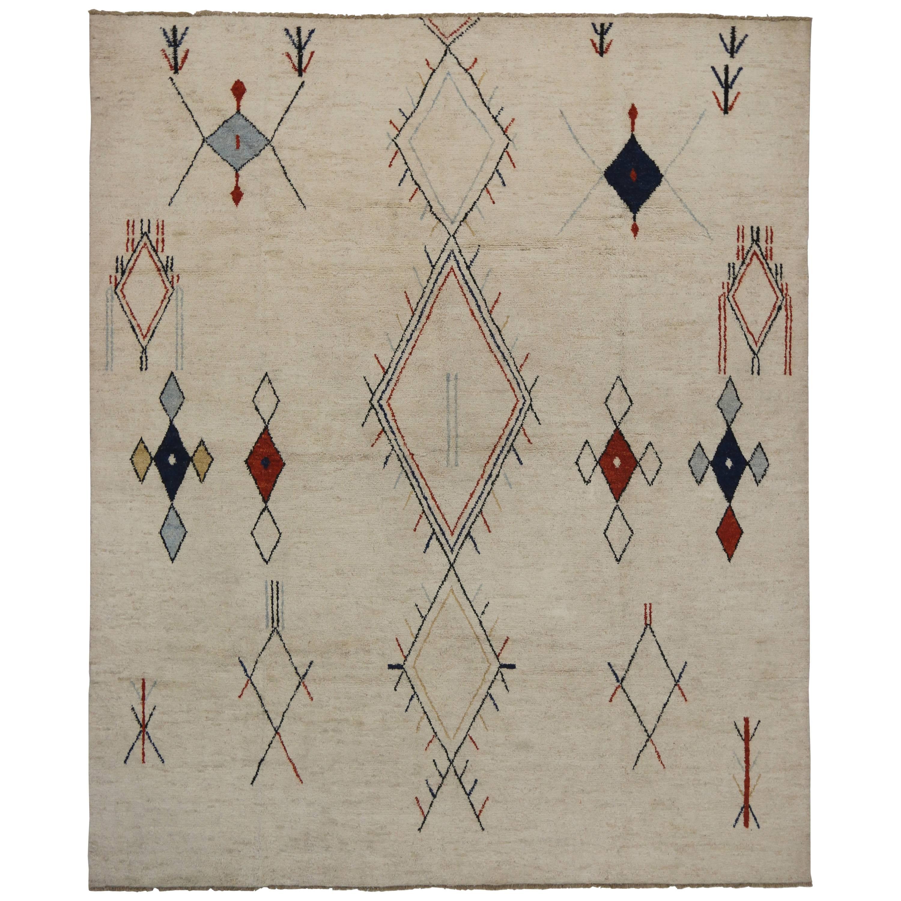 Contemporary Moroccan Style Area Rug with Tribal Design